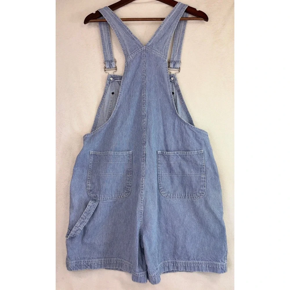 VINTAGE 90s BILL BLASS Shortalls Jeans Overall Shorts Jort Stripe Hammer Loop